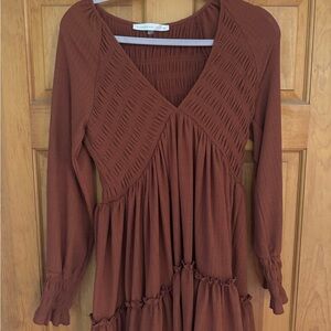 Burnt orange Smocked Long Sleeve Dress